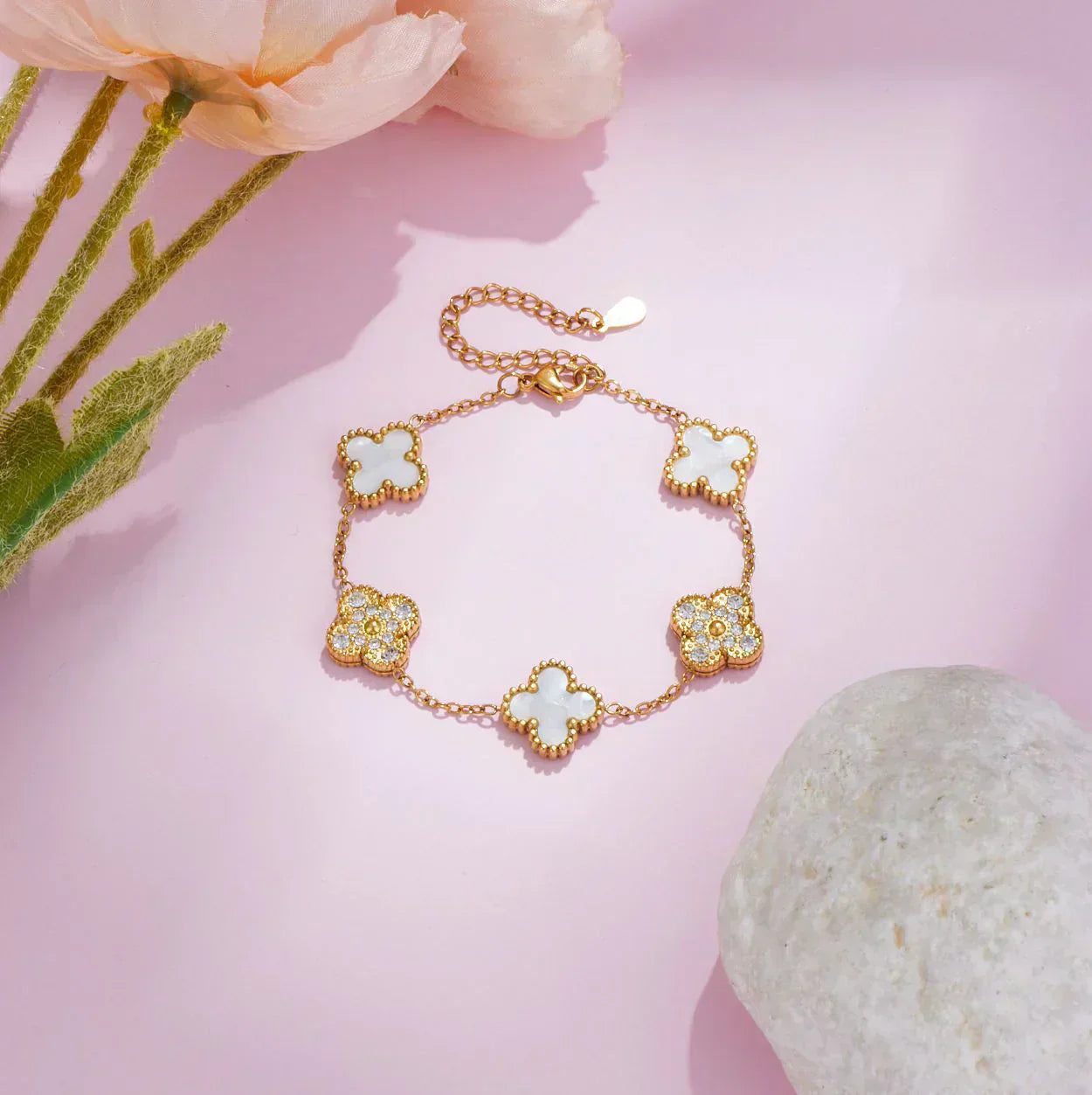 FORTUNE CLOVER BRACELET | CUBIC ZIRCONIA WHITE/GOLD